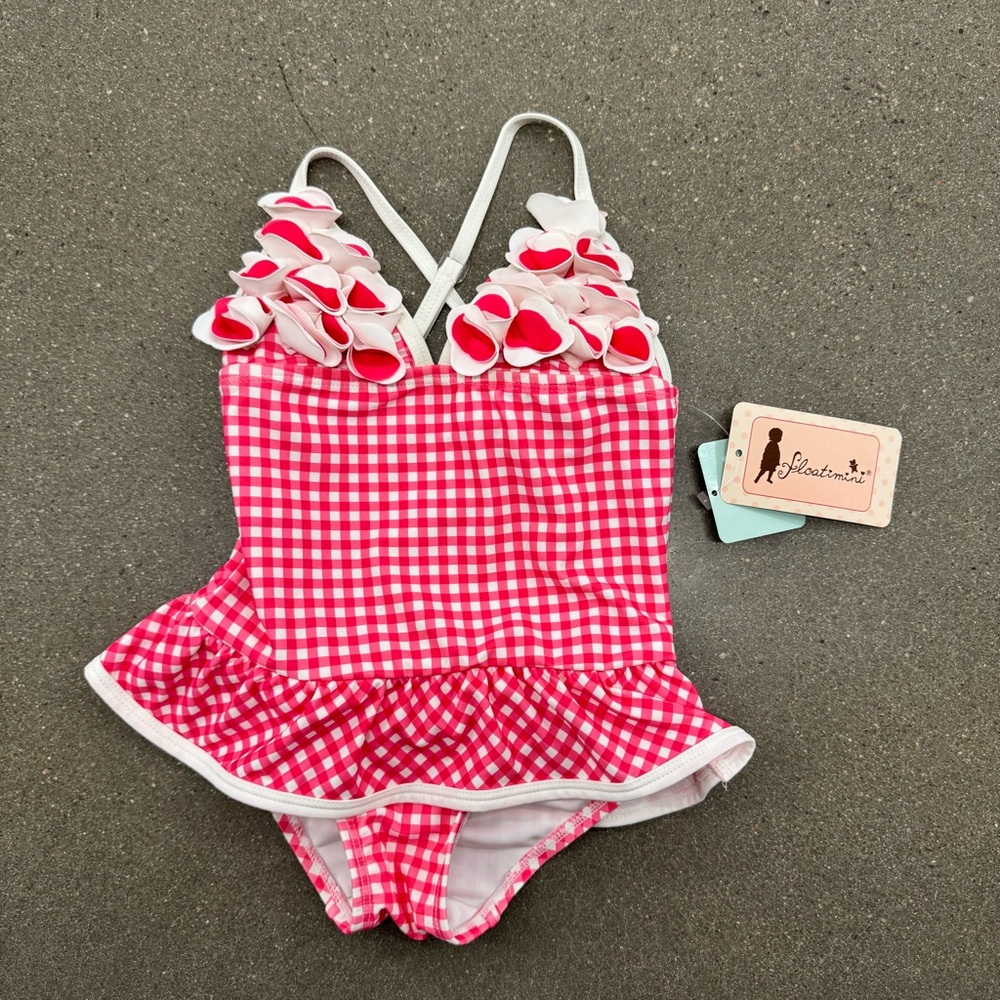 Pink Floatimini Gingham Kids Swimsuit with Ruffles NWT Size 4